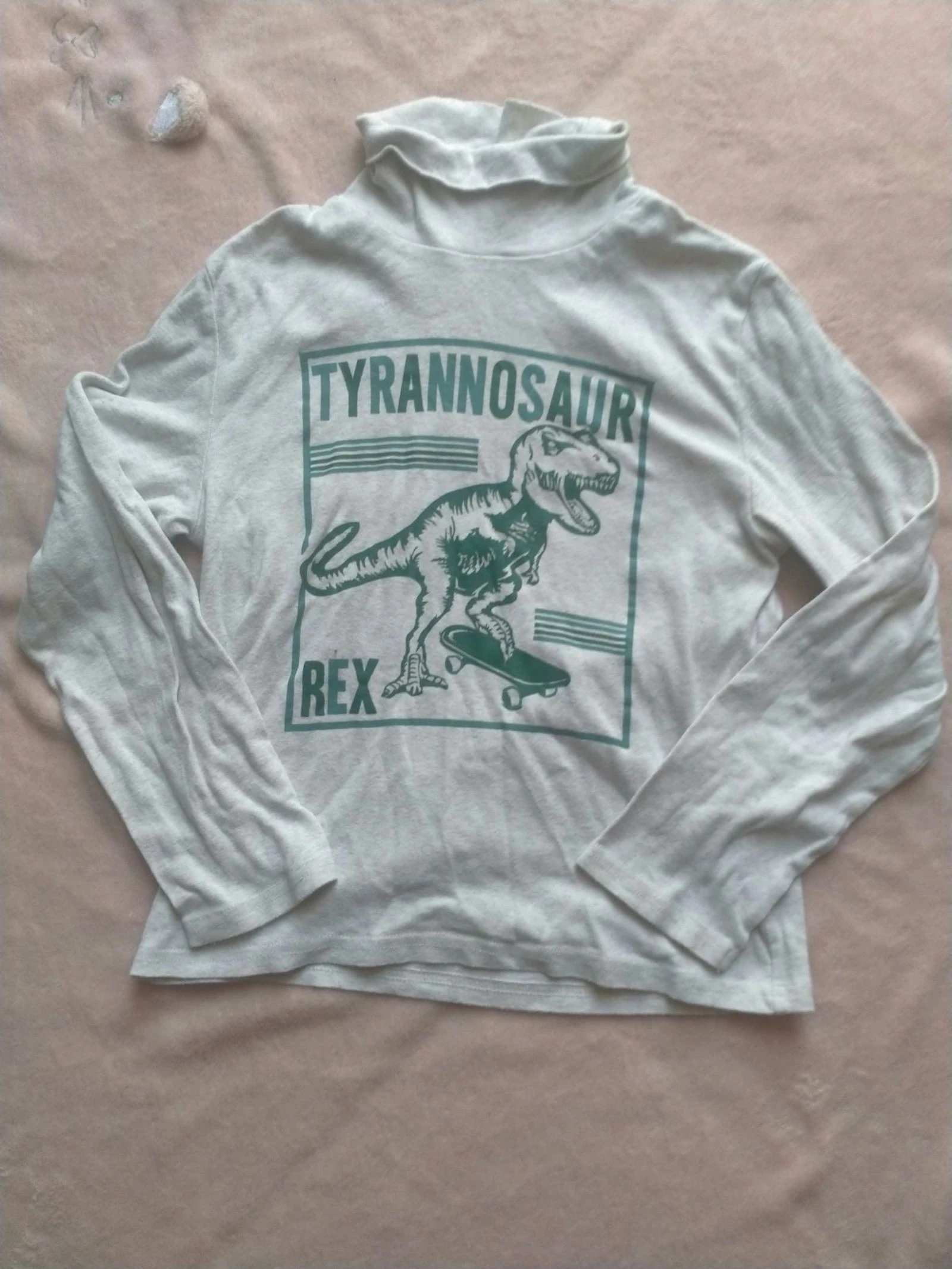 Sous-pull col roulé La Halle garçon 10 ans (140 cm) blanc/gris Tyrannosaurus Rex